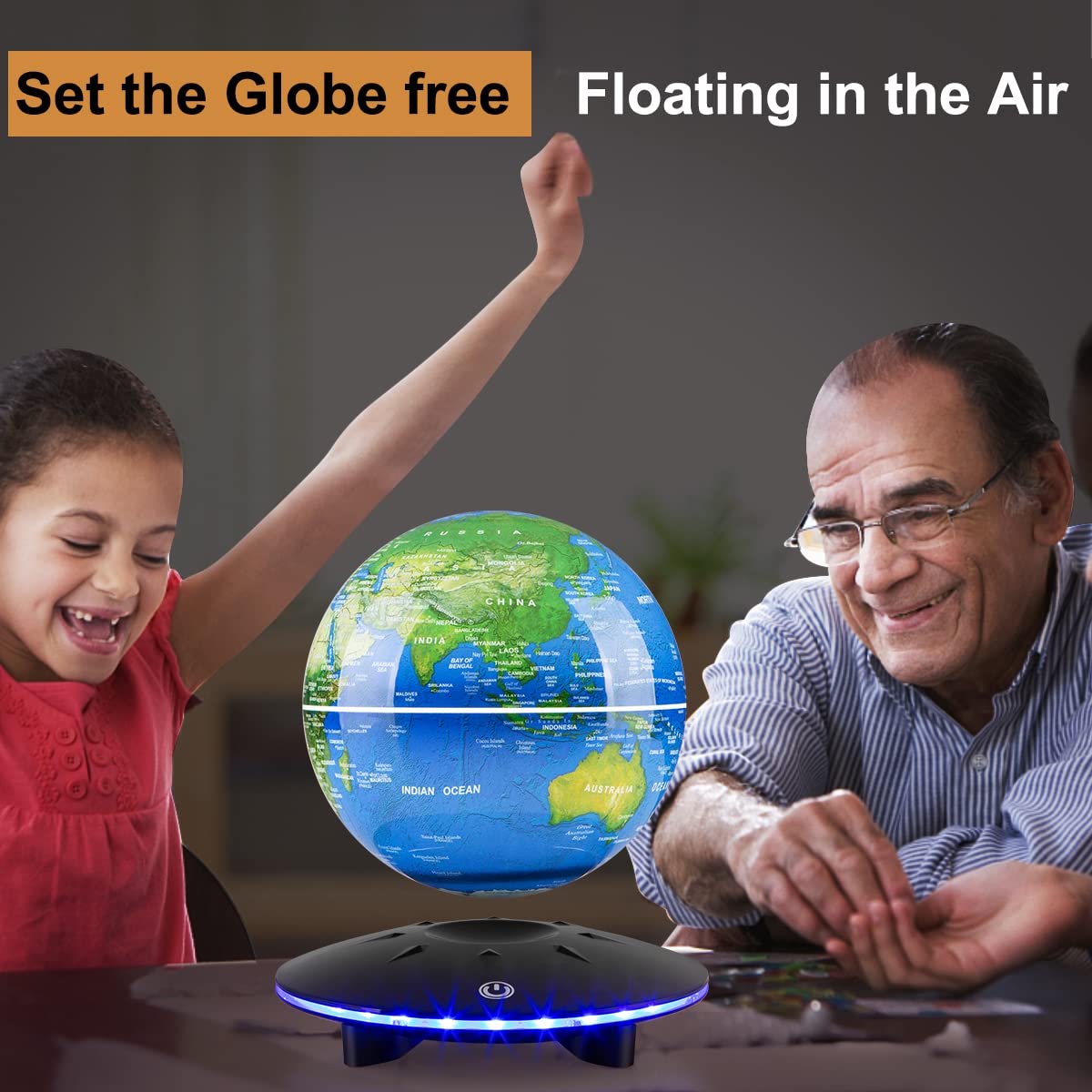 Levitating globe, magnetic levitation balls, automatically rotating floating world map globe with LED light for room office desk decoration, learning gift for children, night lights.