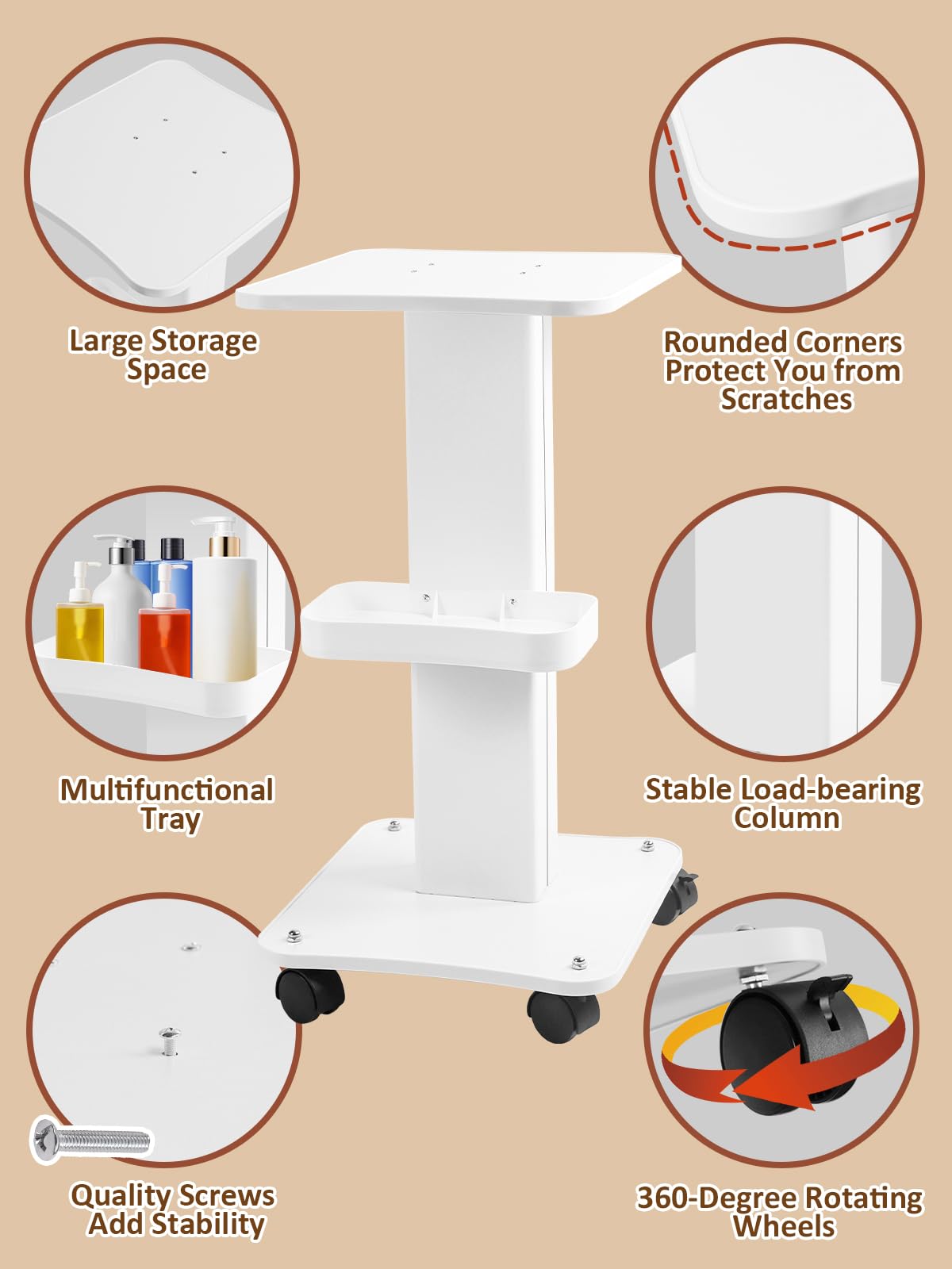 Kalolary Beauty Salon Trolley Portable Cart with Storage Shelf & Universal Wheel Equipment Cart Stylist Rolling Cart for Beauty Tools.