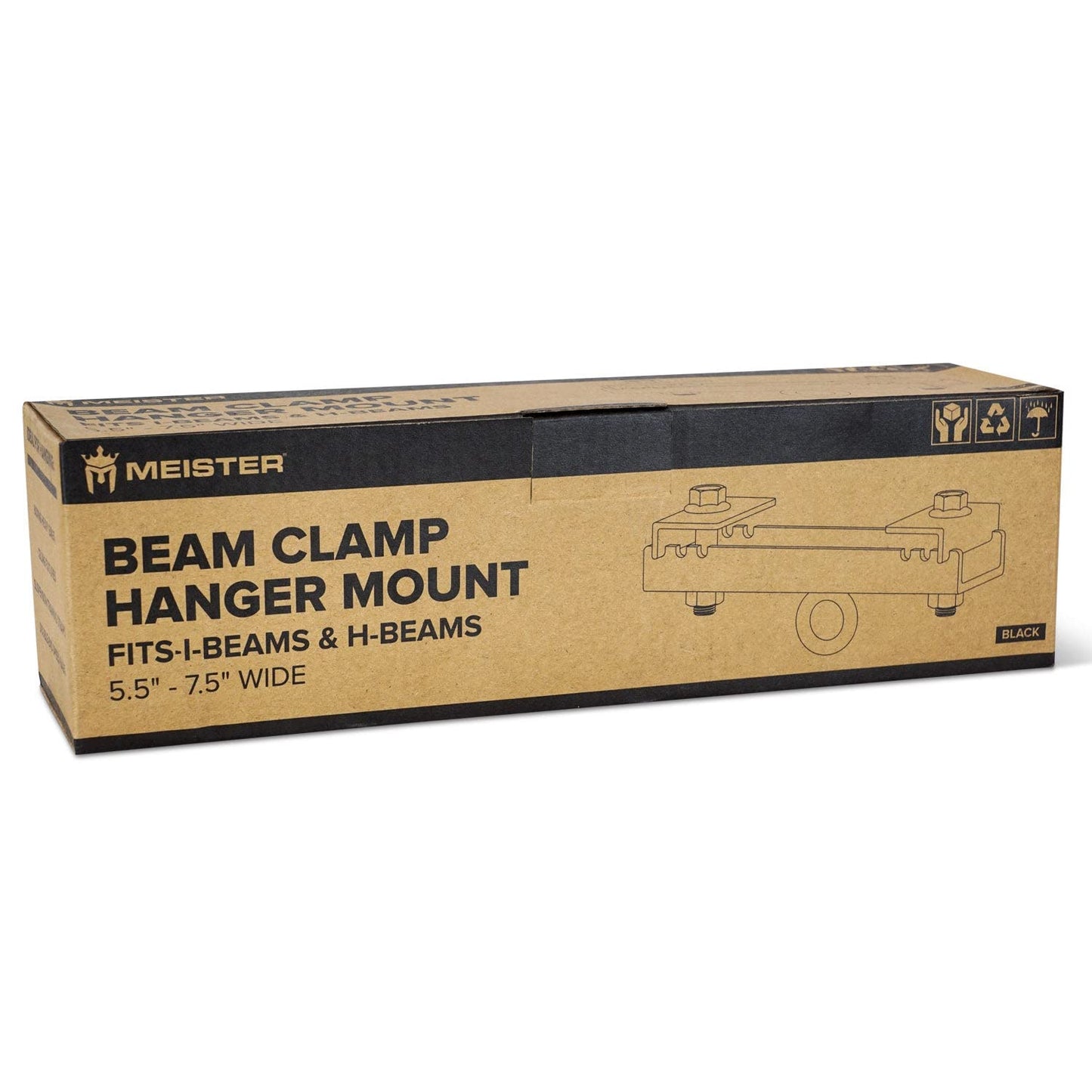 Master Beam Clamp Hanger Mount for Boxing & MMA Heavy Bags, Suspension Straps & Ceiling Fixtures - Black - 5.5" - 7.5"