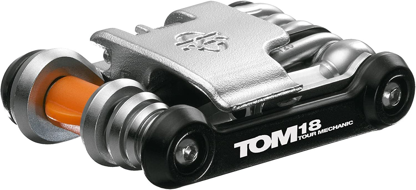 SKS Germany TOM 18 Multitool (18-in-1 mini tool for bikes, stainless tool steel, compact and lightweight for on-the-go, 184 g, includes storage pouch), Silver