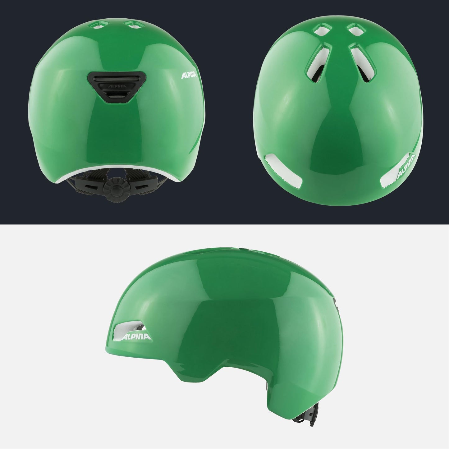ALPINA Hackney - Lightweight, impact-resistant & well-ventilated bike helmet for kids, with optional LED for enhanced visibility, Green Gloss, S (47-51 cm)