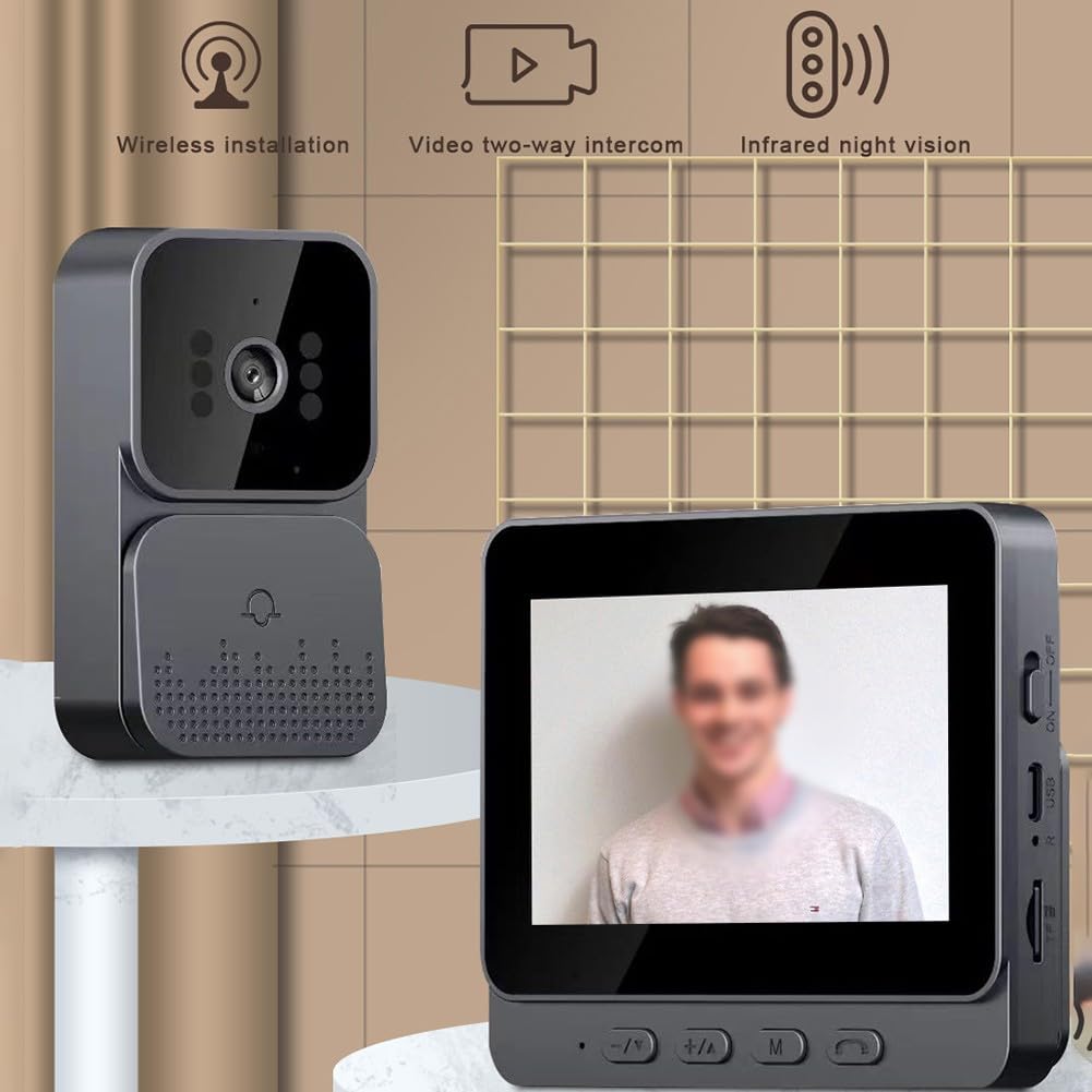 Wireless doorbell camera with monitor, video intercom system with 4.3 inch screen, phone security camera.
