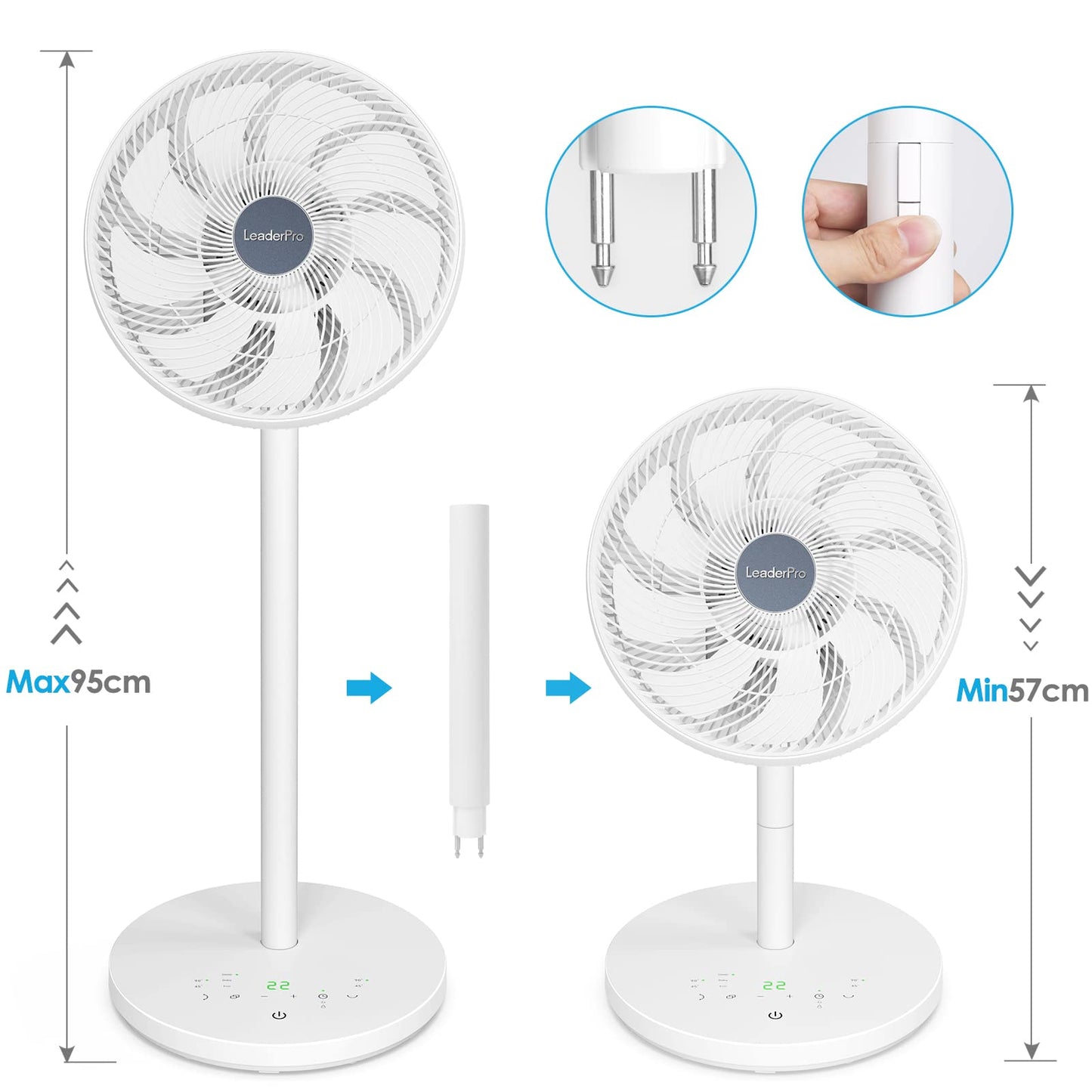 2in1 DC Motor Stand Fan - Quiet Fan 12.8dB 3D Oscillating with Remote Control/Energy Saving/Turbo Air Circulator Room Fan