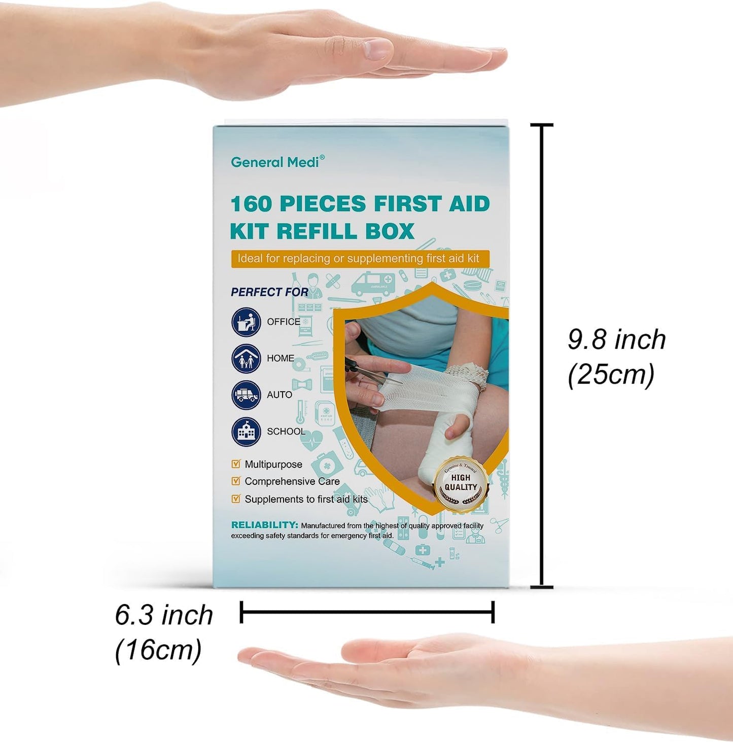 General Medi First Aid Kit - 160 Pieces First Aid Refill Set for home, car, travel, office, sports, hiking, camping, rescue