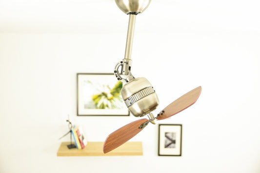 Innovative ceiling fan Toledo with wall switch, antique brass, walnut blades.