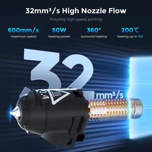 FLASHFORGE Adventurer 5M nozzle assembly, 32mm³/s high flow rate, 35 second quick heating to 200℃, 3 second quick detachable nozzle, 3D printer hardened steel nozzle parts for AD5M/AD5M Pro (0.6mm).