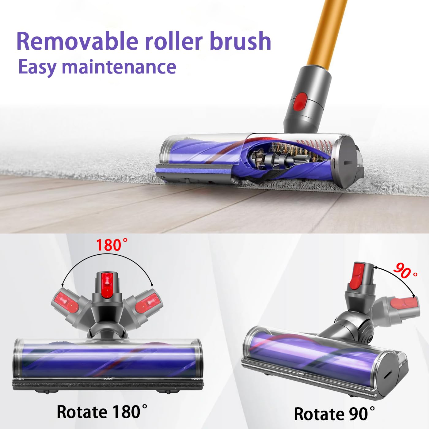Electric brush for Dyson V12 Detect Slim V10 Digital Slim, replacement direct drive cleaner head turbine floor nozzle for Dyson V12 Slim V10 Slim, accessory turbo brush for hard floors and carpets.