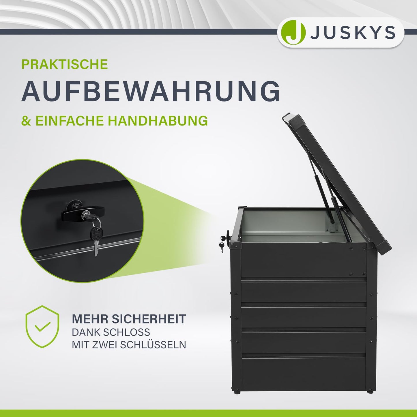 Juskys Metal Storage Box Limani 380 liters - Outdoor Box - waterproof, lockable - Garden Box, Cushion Box, Pillow Box for Garden Anthracite