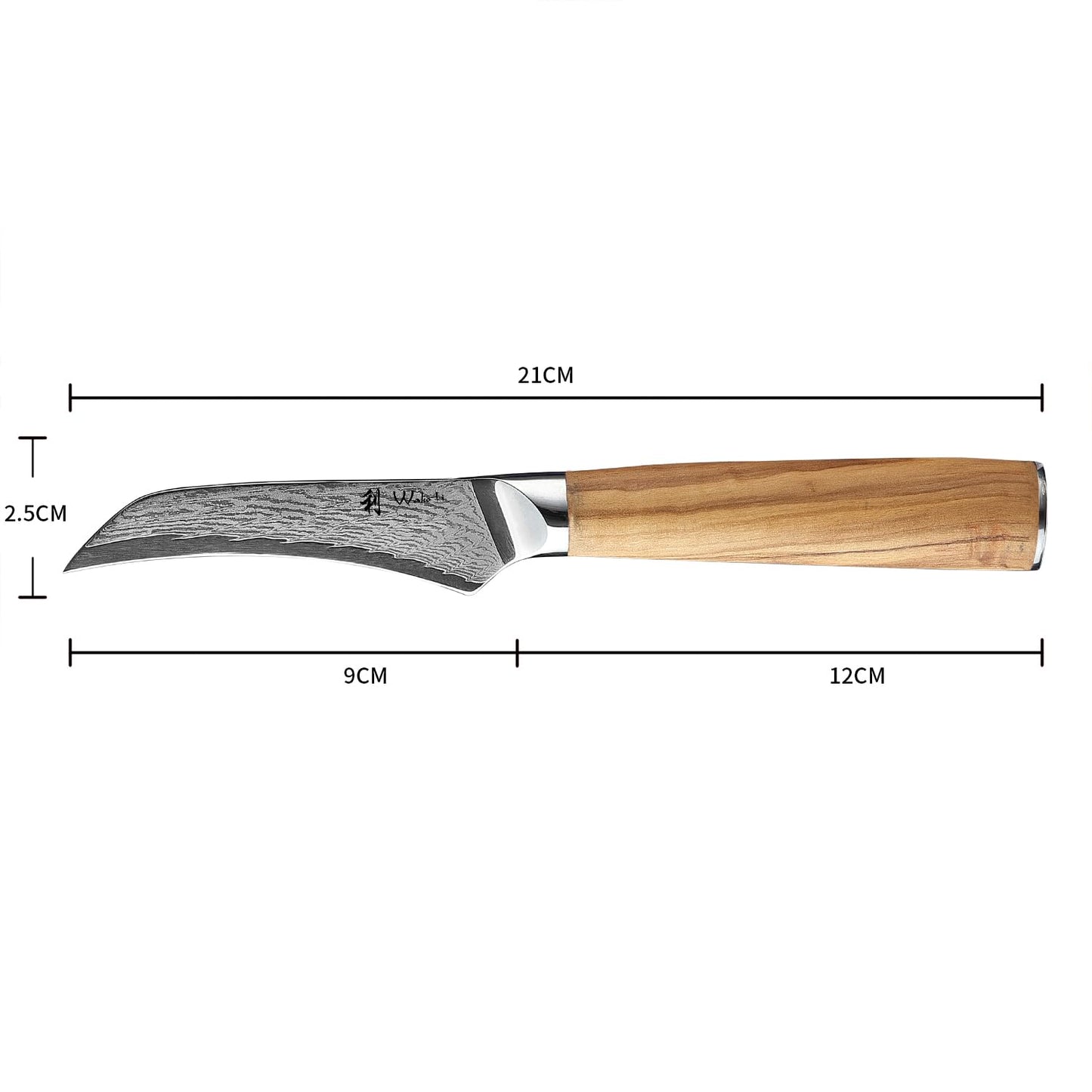 Wakoli Oribu peeling knife 8.5 cm kitchen knife made of 67 layers of real Damascus steel, AUS-10 core, 60±2 HRC, olive wood handle, professional chef's knife, vegetable & fruit knife, small Damascus knife, gift packaging