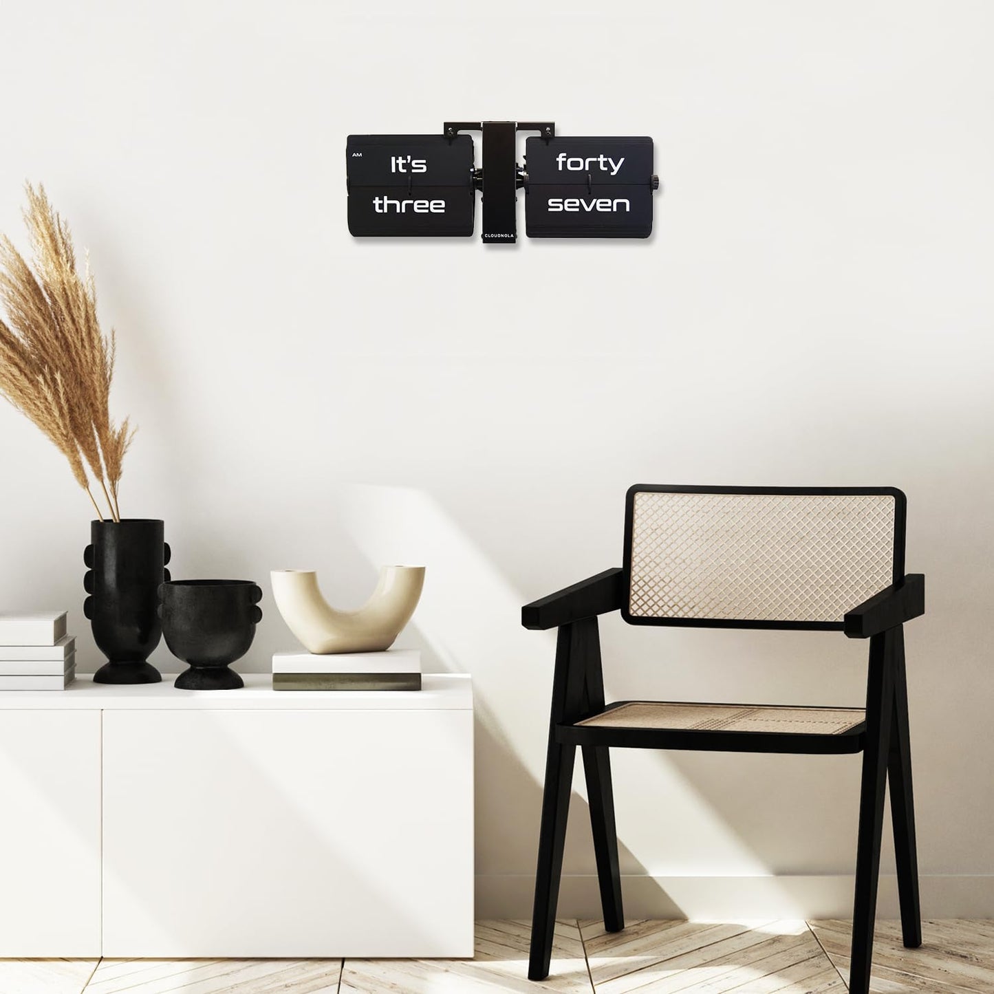 Cloudnola Flip Clock - Black on Black - Wall/Table Clock - Digital Display - Modern Living Room and Office Decor