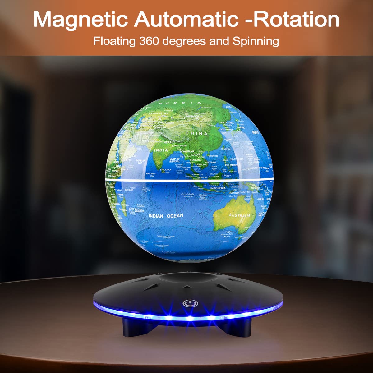 Levitating globe, magnetic levitation balls, automatically rotating floating world map globe with LED light for room office desk decoration, learning gift for children, night lights.