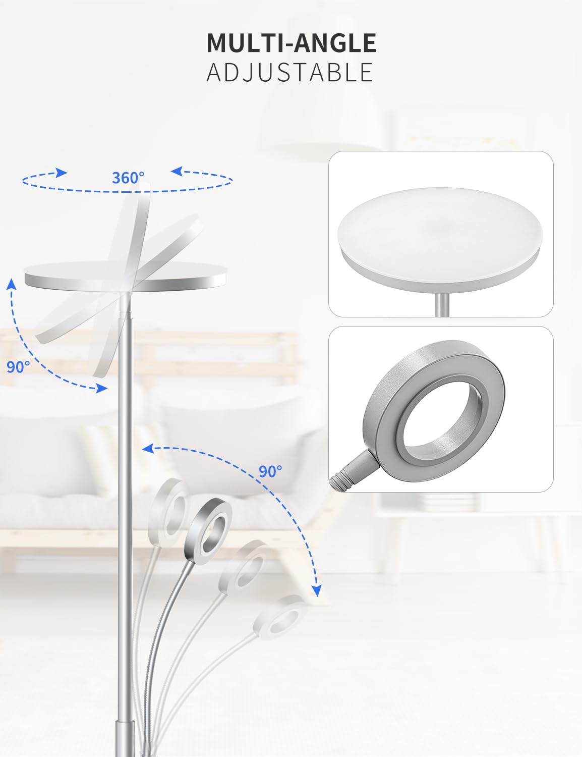 35W LED Floor Lamp Dimmable Gray, 4200LM Floor Lamp for Living Room with Remote Control & Touch Control, 3000-6000K LED Torchiere Lamp with Reading Light, LED Floor Standing Lamp for Bedroom Office