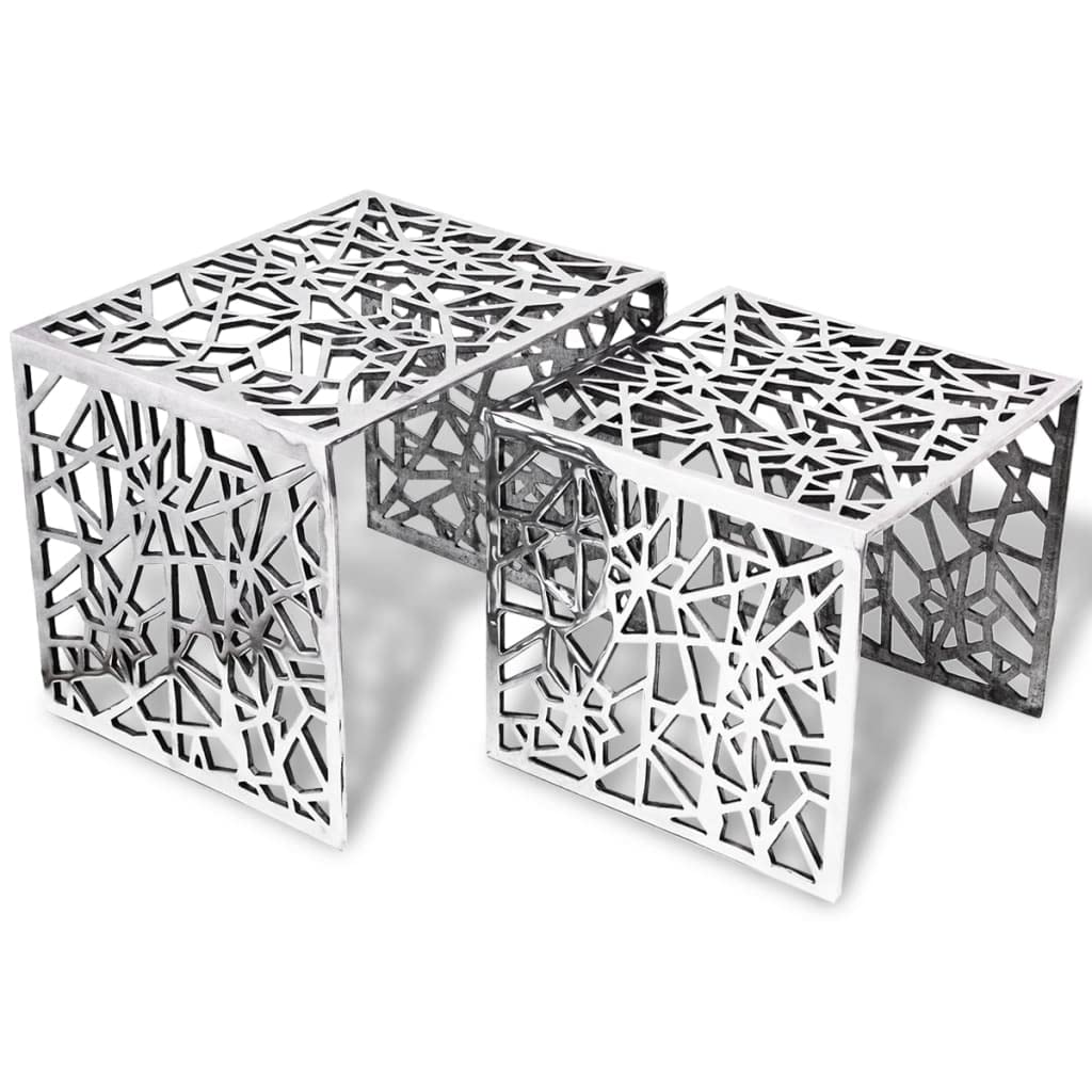 vidaXL 2-piece Set of Aluminum Side Tables Coffee Table Living Room Silver