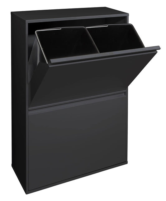 ARREGUI Basic CR606-B steel waste separation system | 4 compartments trash can for the kitchen | 4 compartment waste bin | 4x17L (68L) | Removable inner bins with handle | Recycling cabinet | Waste separation | black