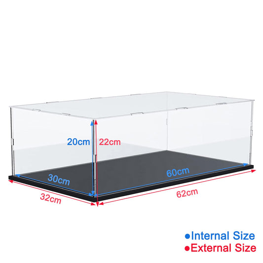 Acrylic display case for Lego 42172 McLaren P1 42143 42096 42156 42115 model cars collectibles, glass showcase acrylic box clear large with wood-plastic base & lights, black interior 60x30x20cm