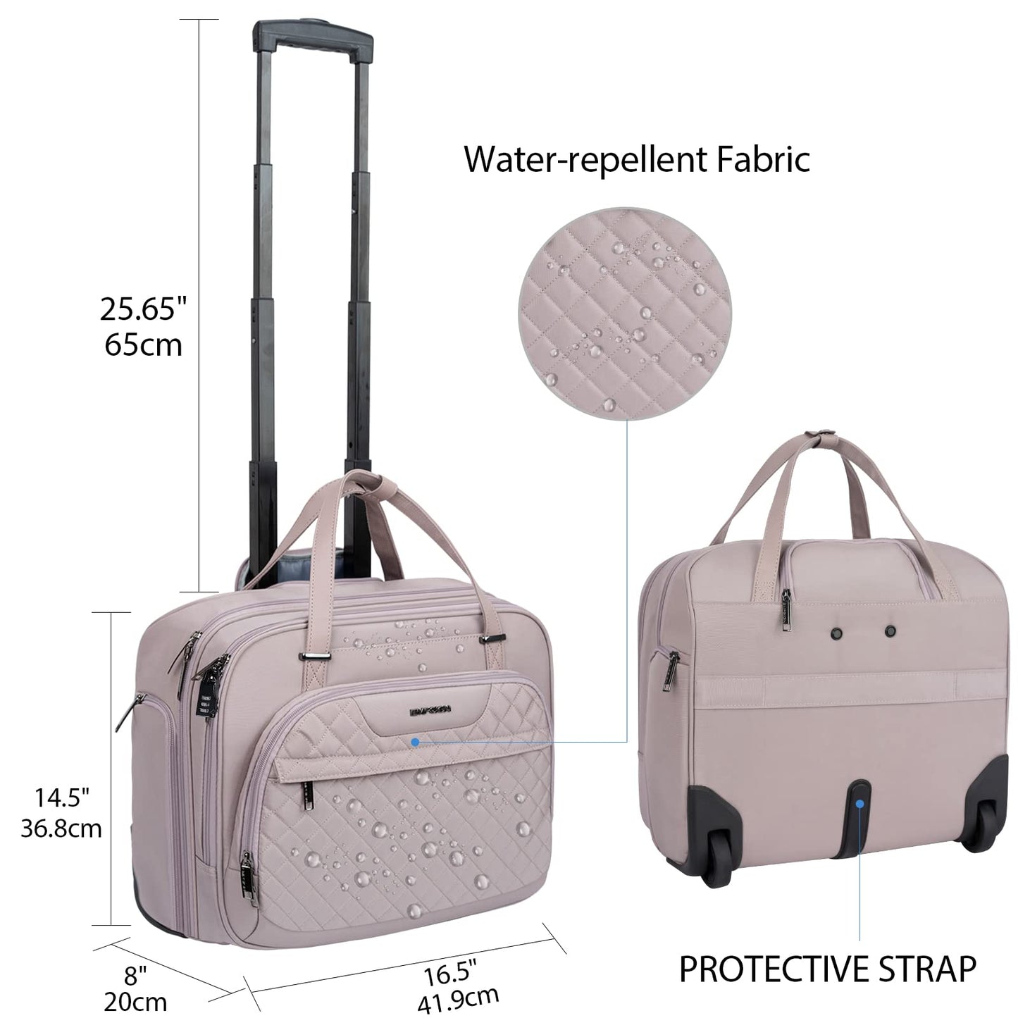 EMPSIGN Trolley Business Rolling Laptop with wheels, Rolling laptop bag for women fits up to 15.6-inch laptop briefcase on wheels, Water-resistant, with RFID pockets, Pink