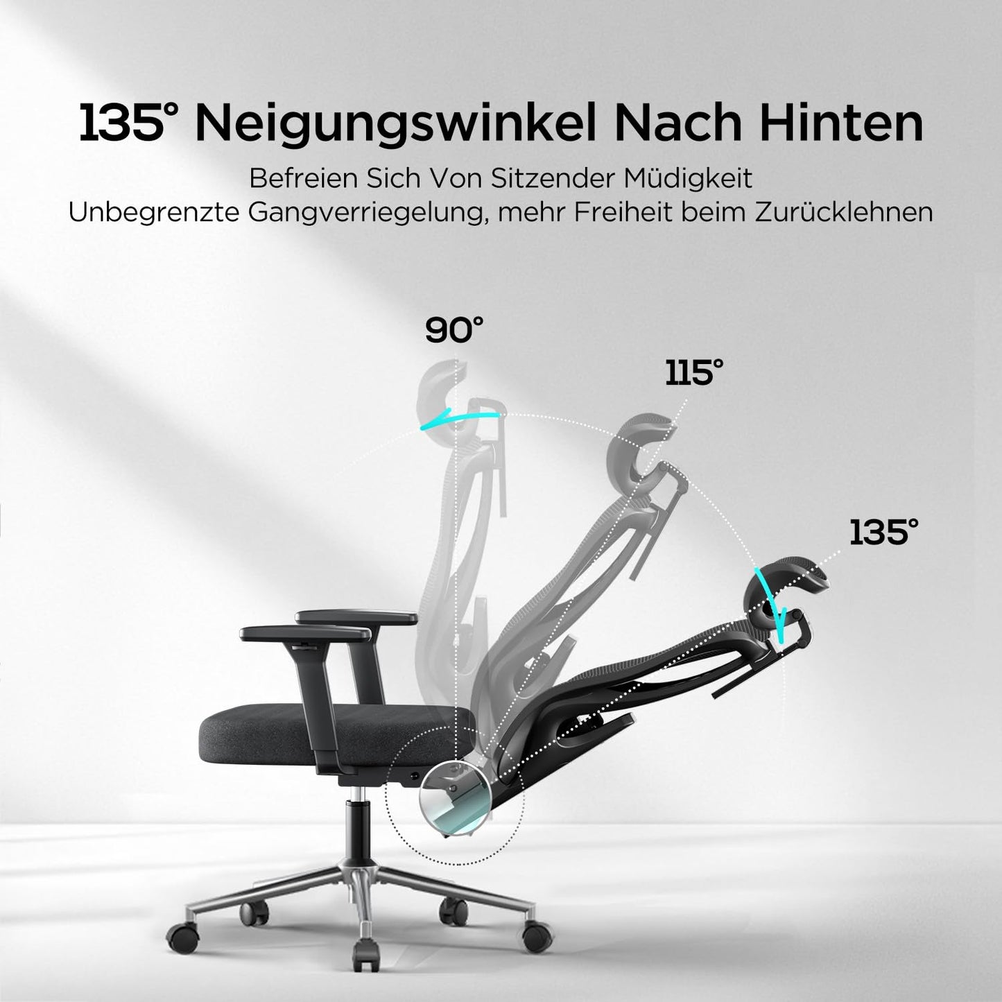 Hbada P3 Pro Office Chair Ergonomic, Desk Chair with Adjustable Headrest, Lumbar Support, Large Tilt Angle, Backrest made of Elastic Mesh Fabric, Black