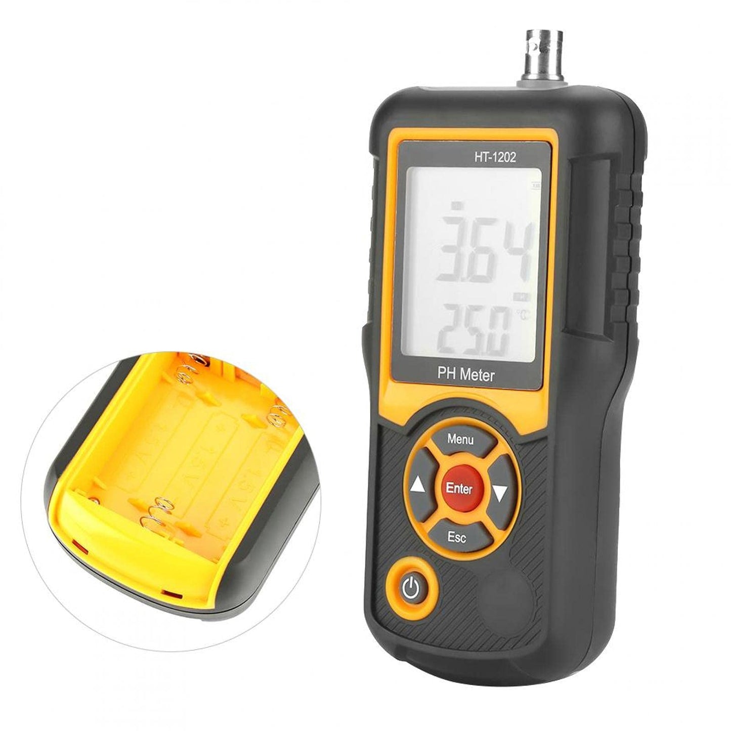 Digital PH meter HT-1202 0.05 pH High-precision water quality tester, PH mV tester temperature meter 0~14 PH with black housing for water sources, schools, laboratories, pharmacies.