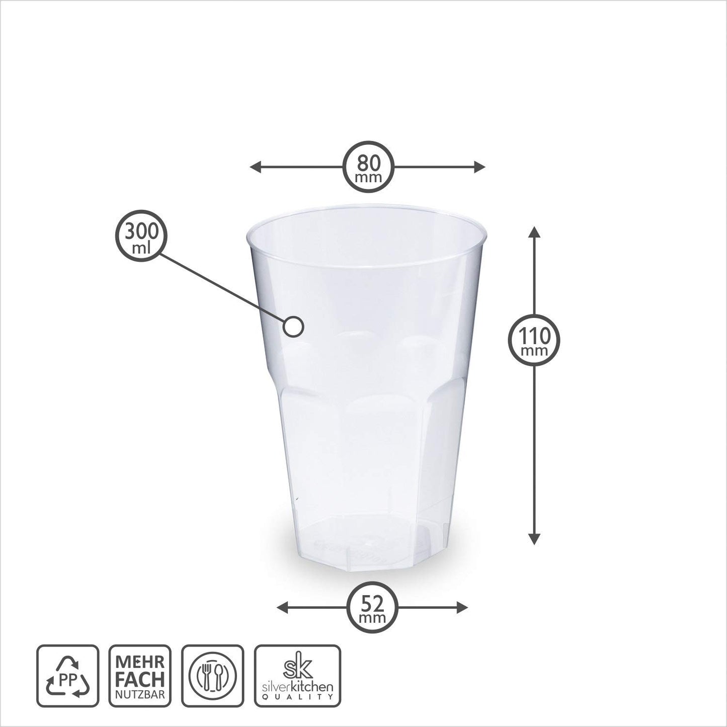Silverkitchen 60x Cocktail cups 300ml - reusable party cups Cocktail cups hard plastic reusable drinking cups Made In Germany Cocktail cups 0.3 l (60 pcs)