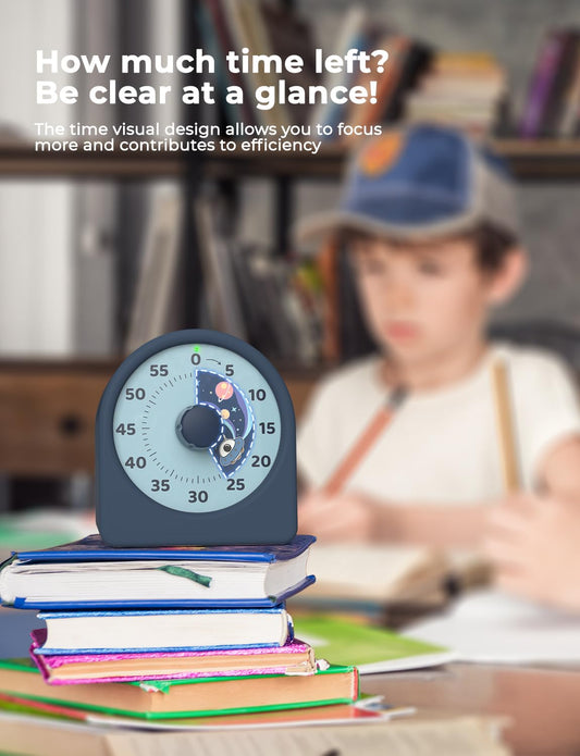 LIORQUE Visual Timer 60 Minutes Countdown Timer for Kids and Adults Quiet Short Term Timer with Silicone Case Pause Function Rechargeable Battery for Kitchen School Office (Blue)