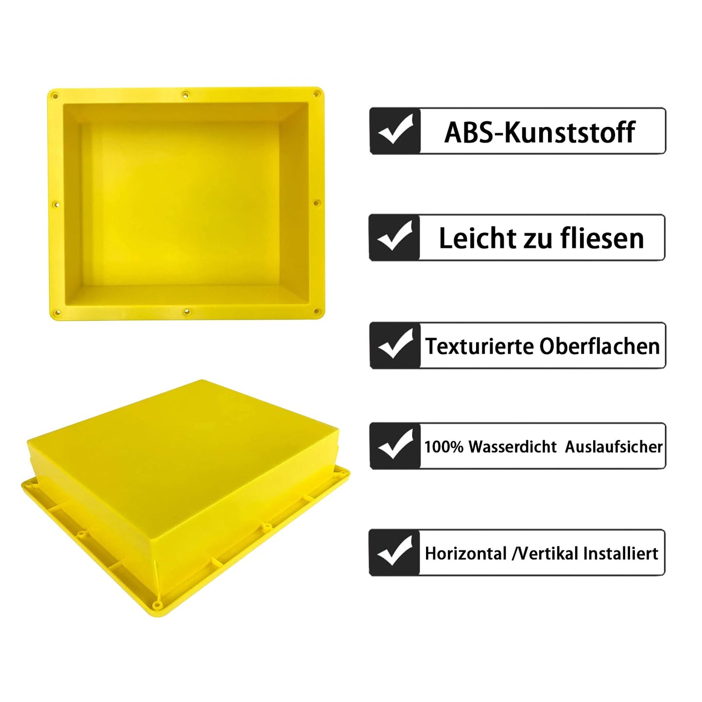 UNI-DRAIN Wall Niche Shower Tileable, Shower Niche for Drywall or Masonry, ABS Plastic Prefabricated Wall Niche for Bathroom Toiletry Storage (35x30x10cm, Yellow)