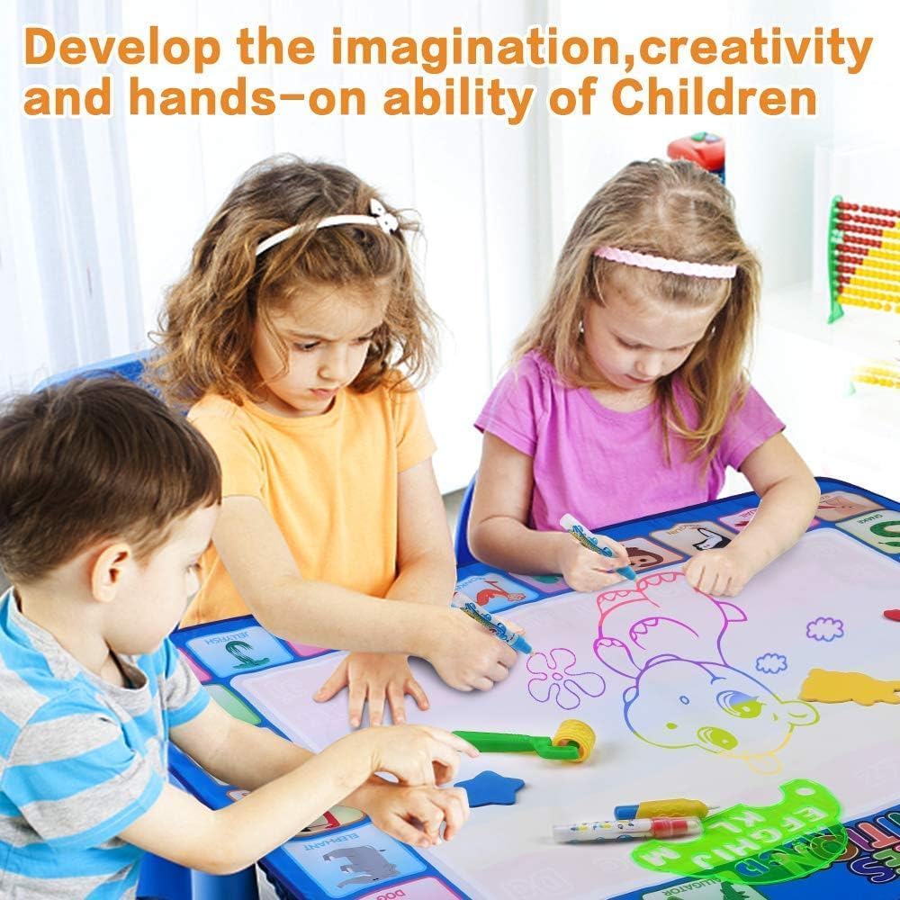 CGBOOM Water Doodle Mat, Painting mat 100 * 78cm XL Aqua Drawing Painting Mat, Mat with Water Pen Tools Stamp Accessories for Toddler 1,2,3,4,5,6 years