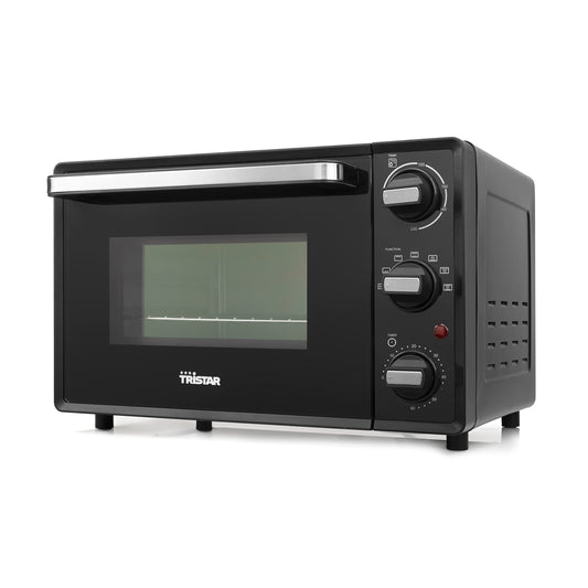 Tristar Mini oven, 800W, 19L capacity, timer function, double glass door, temperature range up to 230°C, suitable for camping, with upper and lower heating zones, includes wire rack and baking tray, black, OV-3622