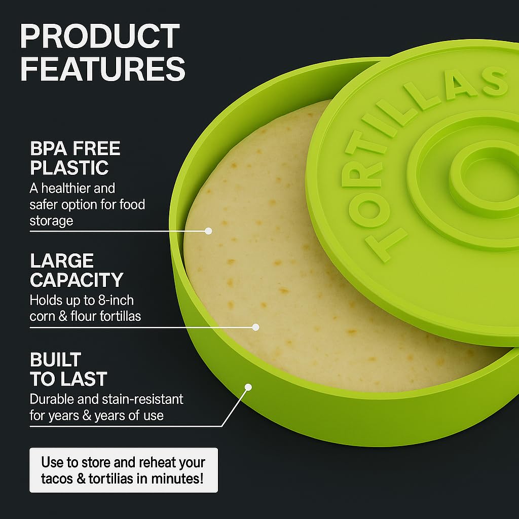 A TODA LECHE Tortilla Warmer - Mexican Tortilla holder for keeping tortillas warm - Quesadillas - Mexican Tacos - 22 cm (Green)