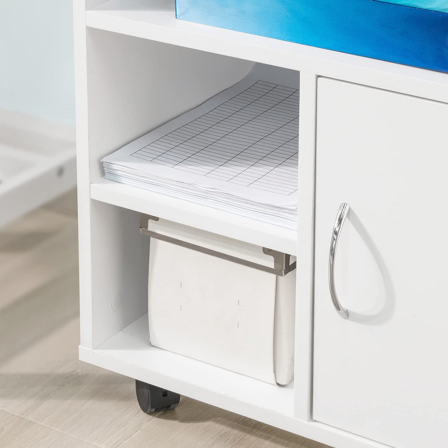 SoBuy printer cart with wheels Mobile printer stand desk cabinet with drawers rolling file cabinet White Side table with wheels for office living room and study 50x75x40cm FBT106-W
