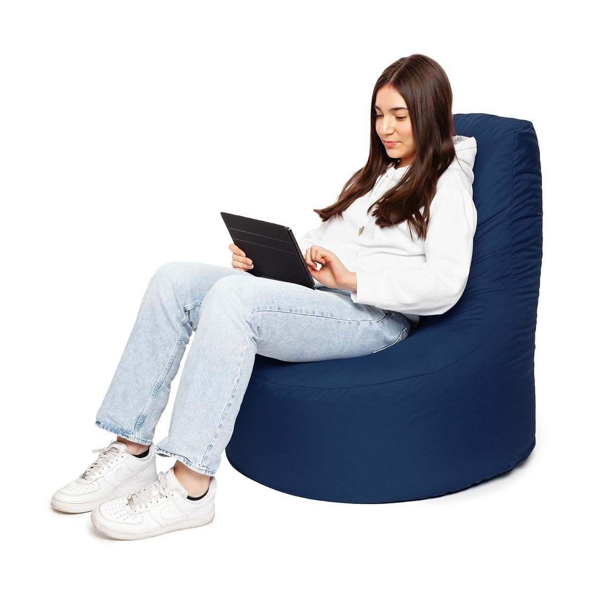 PATCH HOME Gamer Chair including Cube Bean Bag Set Ø75cm, 30cm seat height, 80cm height + 35x35cm cube Navy