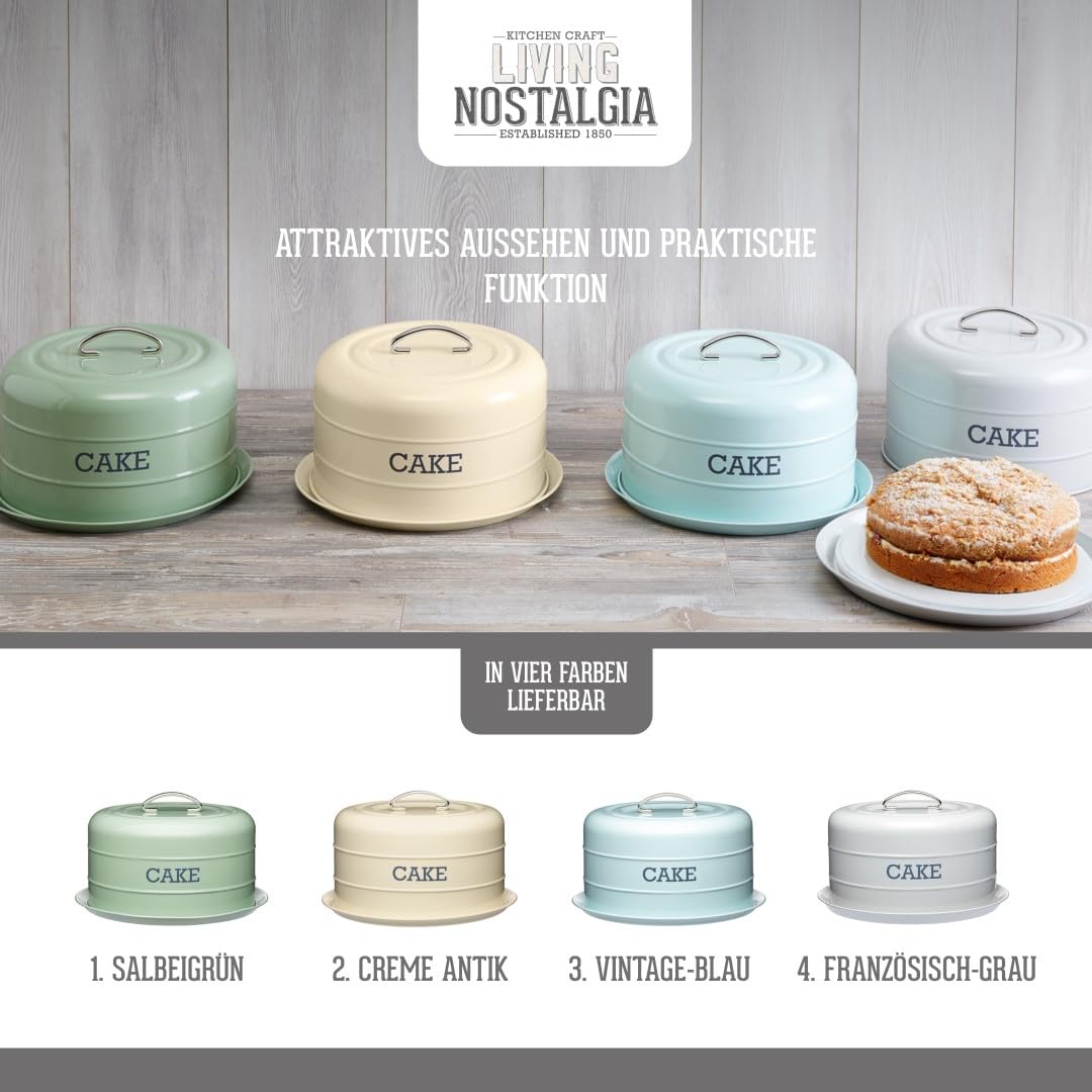 KitchenCraft Living Nostalgia Cake Tin, airtight cake tin/cake dome, 28.5 x 18 cm, cream antique