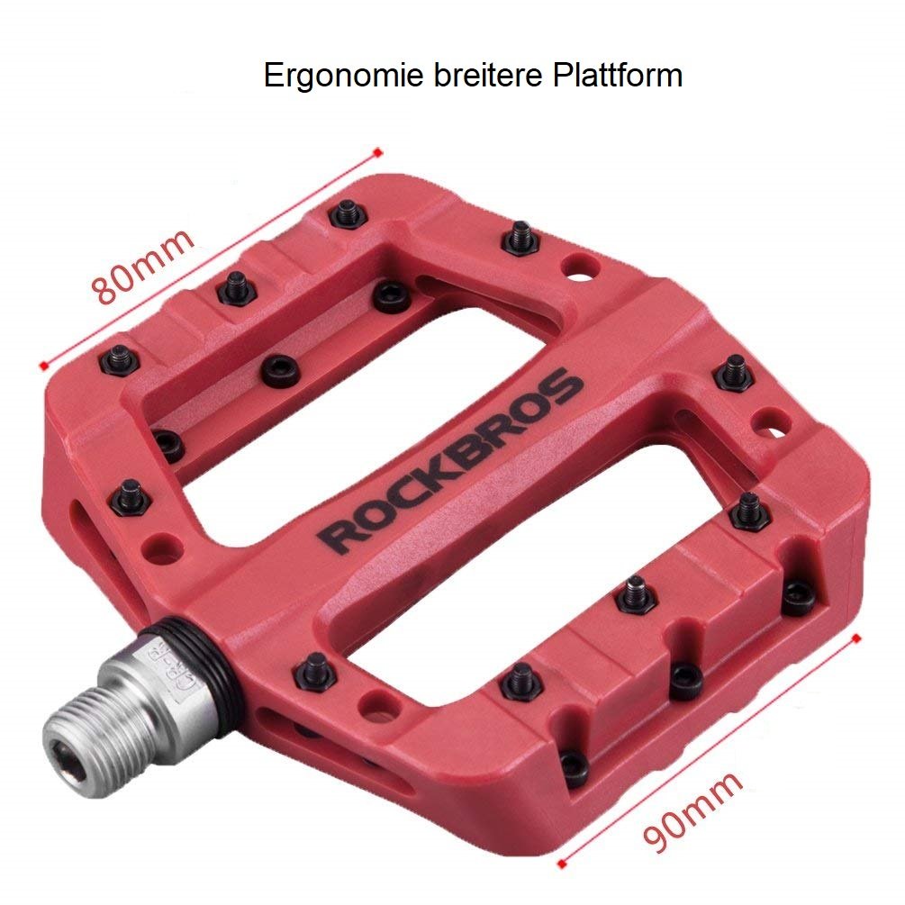 ROCKBROS Bike Pedals MTB Flat Pedals, non-slip platform pedals with stainless steel pins, ball bearings & graphite DU, Durable nylon, 9/16 inch pedals for mountain bike, trekking, city bike