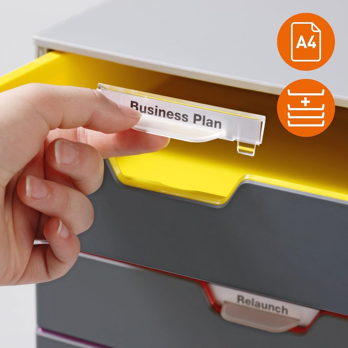 Durable A4 Drawer Box (Varicolor) Storage Box with 5 compartments, includes labels for labeling, colorful, 760527