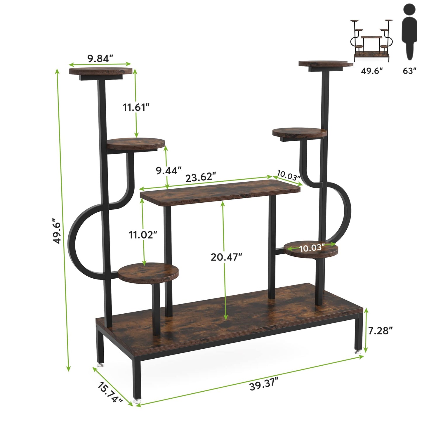 Tribesigns 5-tier metal plant stand for indoor and outdoor use. Multi-level flower stand flower ladder plant ladder wood pot holder for living room balcony (Rustic Brown)