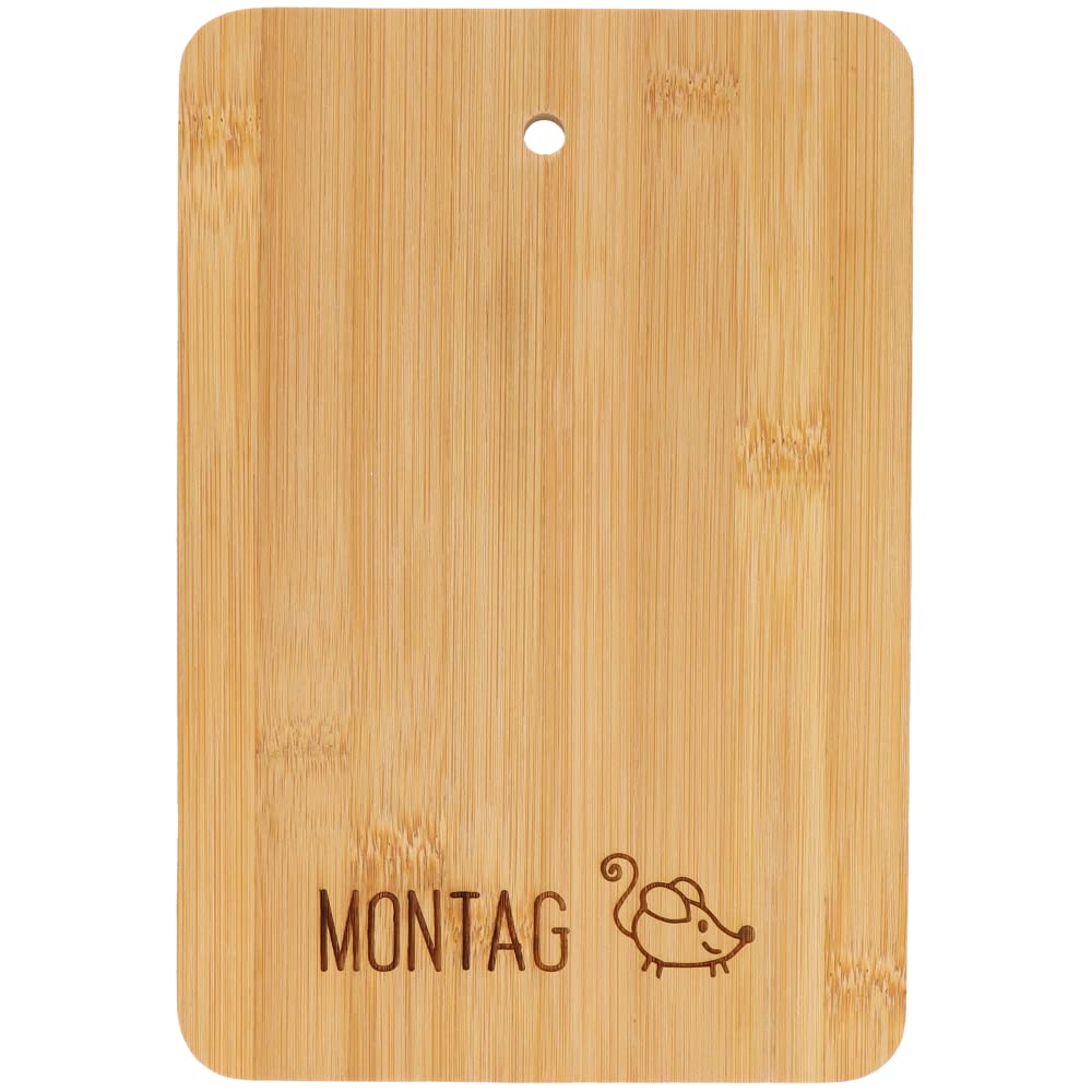 Ready to use | Set of 6 bamboo breakfast boards with stand | Wooden board stand with breakfast boards | Cutting board set "Days of the Week - Kids" | Funny kitchen accessory