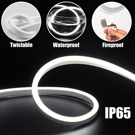 SUCIKORIO Neon Led Strip 50m, 230V Waterproof Fireproof IP65 Neon LED Strip White 6000K LEDs String Lights Outdoor 120 LED/M Flexible DIY Light Strip with Power Supply for Indoor Outdoor Decoration