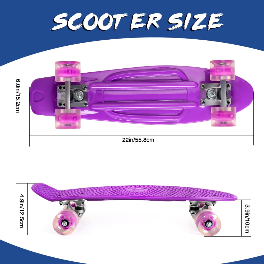 BELEEV Kids Skateboard 22 Inch with LED Light Up Wheels, Complete Mini Cruiser Skateboard for Kids Teenagers Adults, LED Light Up Wheels with All-in-one Skate T-Tool for Beginners