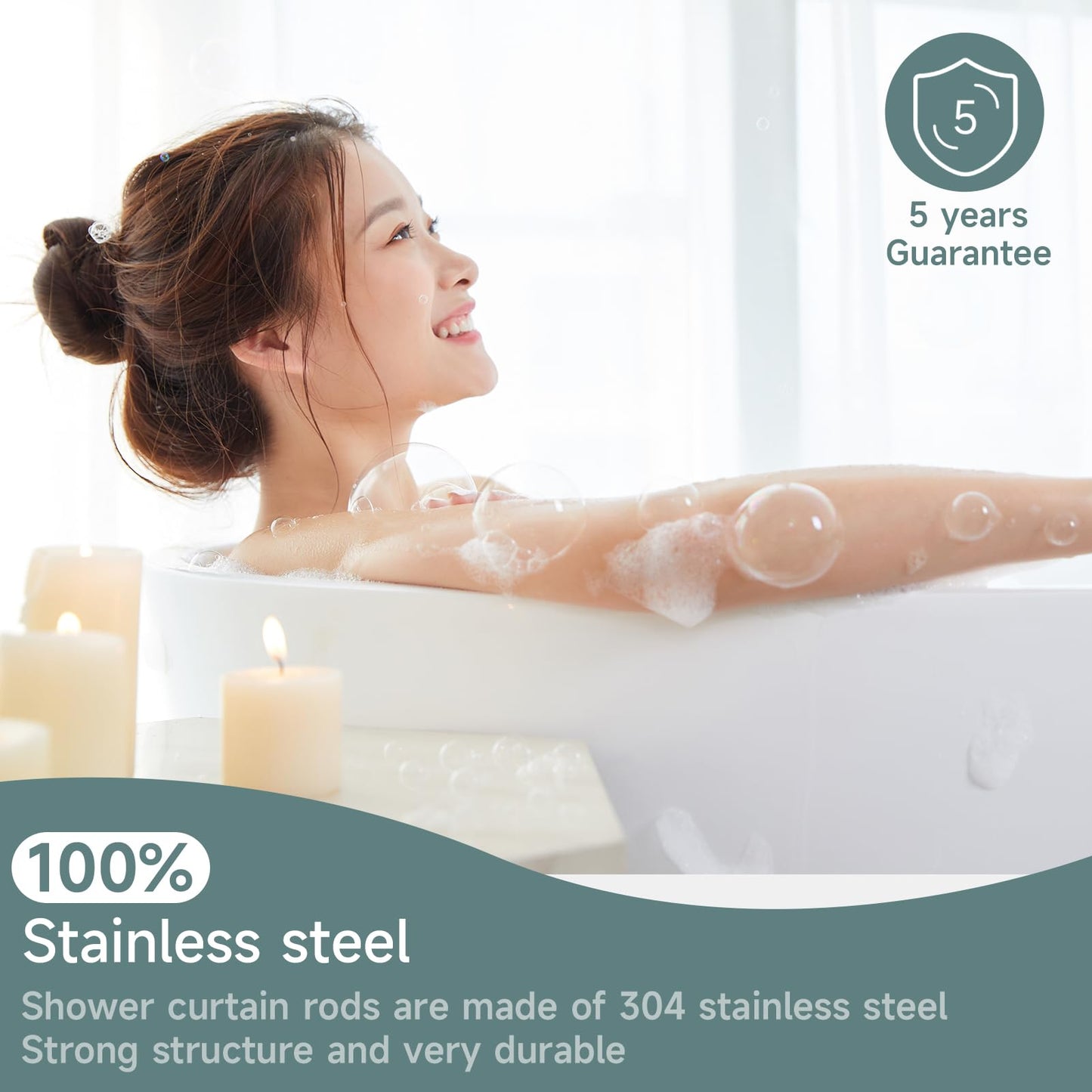 Shower curtain rod in L shape, made of 304 stainless steel, adjustable (70-100 cm × 70-100 cm), with 18 stainless steel rings, corner shower rod, suitable for both drillable and drill-free installation, for bathroom and bathtub.