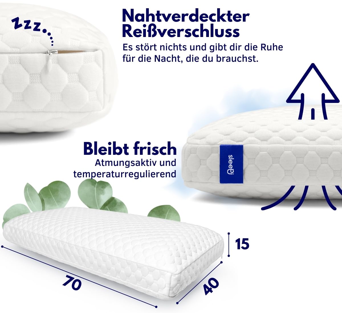 sleepi® Comfort | Side Sleeper Neck Pillow 70 x 40 x 15cm | Optimal pressure relief with personalized neck support | Orthopedic pillow | Sleep pillow