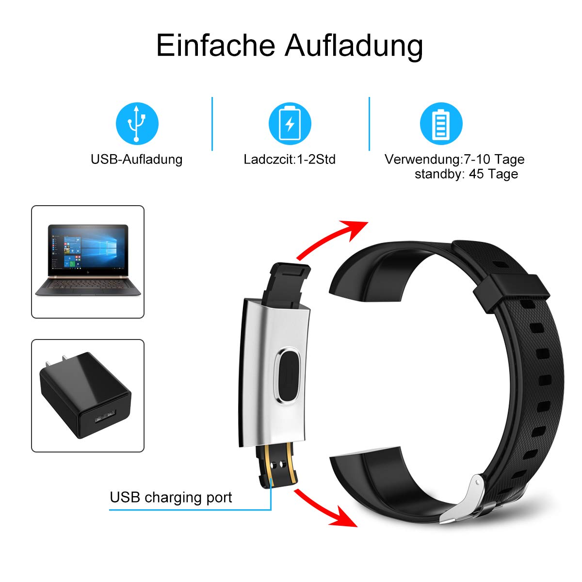 LEBEXY Fitness Tracker, step counter with calorie tracker, IP68 waterproof smartwatch fitness watch, sport activity tracker.