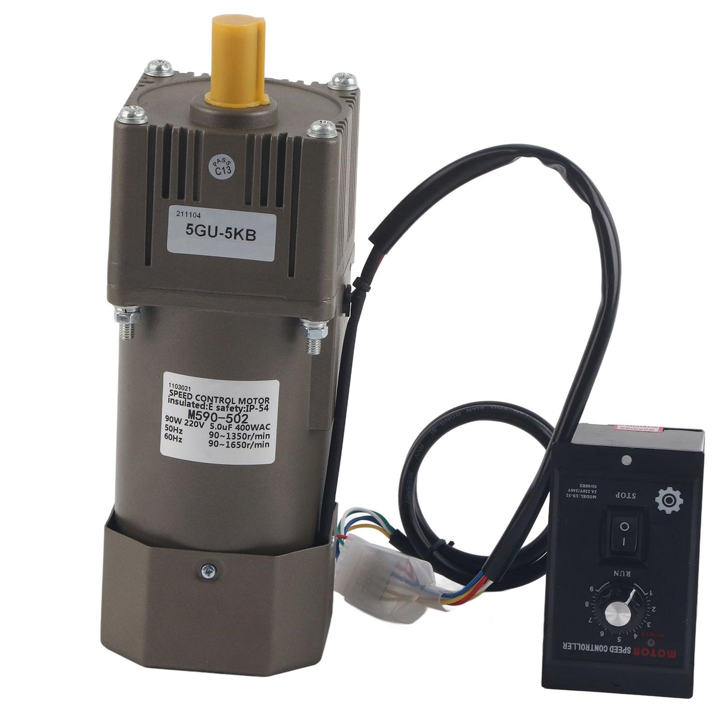AC 220V 90W motor with adjustable speed. Continuously variable frequency converter motor with gear controller and bracket (5k).