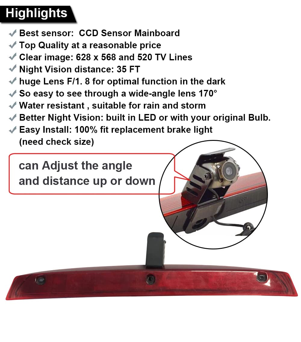 Car third roof original brake light rear view camera, replacement for Mercedes Benz Viano Vito W639 V6 van 3rd brake light/brake light 2003-2014 (with 4.3-inch monitor)