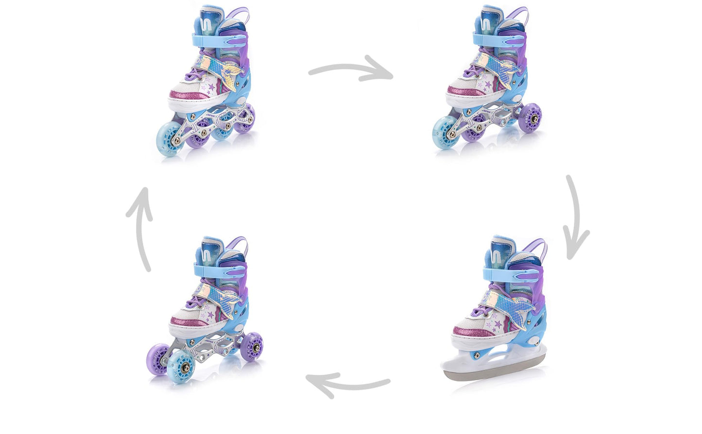 meteor® Inlineskates 4in1 Children's Inline Skates Roller Skates Roller Blades Quad Skates Carbon Children's Adjustable Shoe Big Wheels
