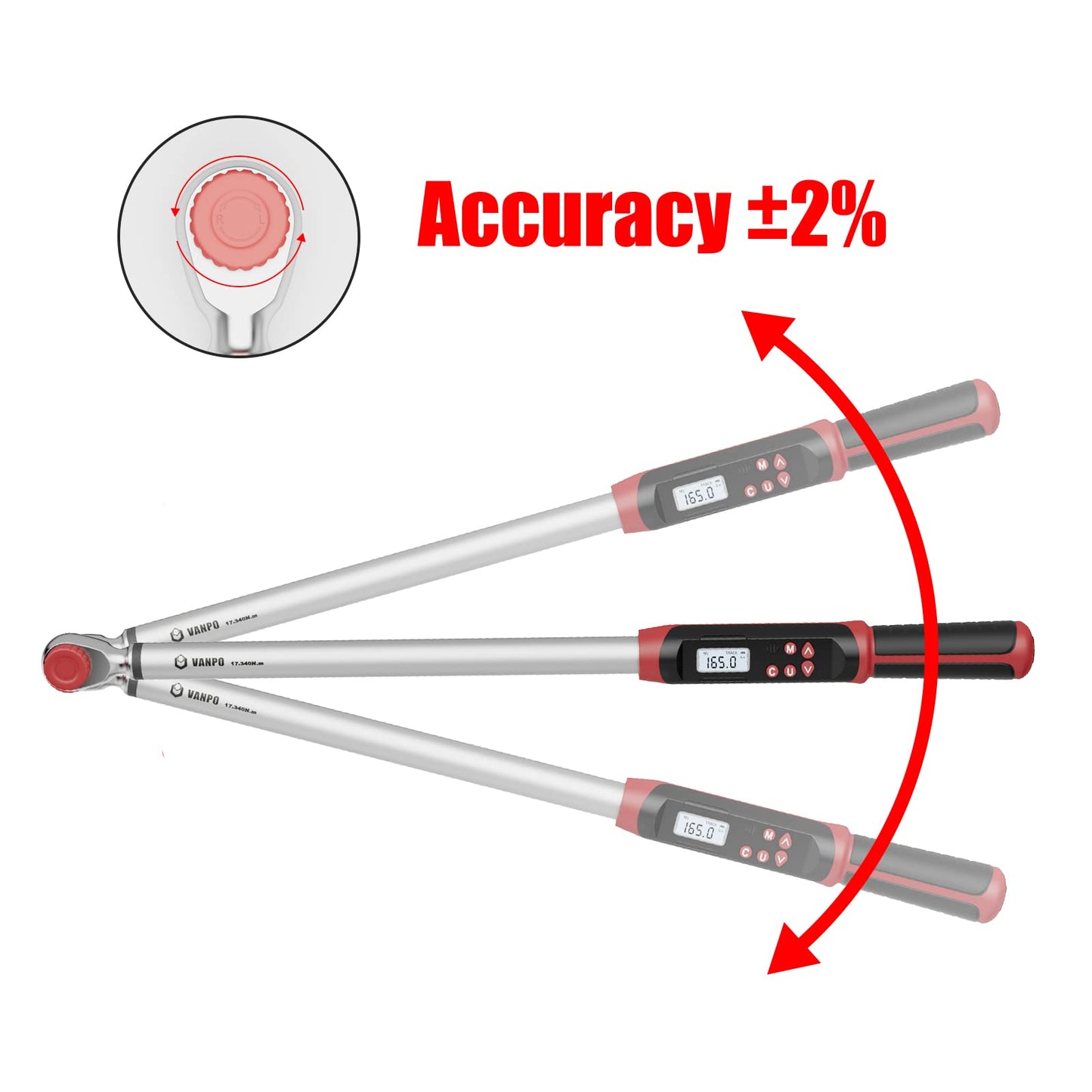 VANPO Digital Torque Wrench 1/2 Inch Auto & Motorcycle, 17-340 Nm Torque Wrench Set with preset memory, buzzer, and LED display, ± 2% accuracy.