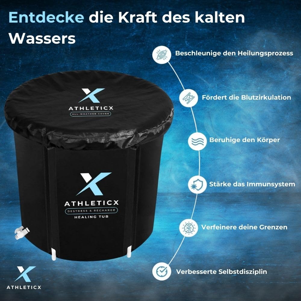 Athleticx Premium Ice Bath XXL, Foldable bathtub for adults, Inflatable Ice Bucket for Athletes, Sitz bath - Including Insulating Cover, Lid, Storage Bag, and Hand Pump