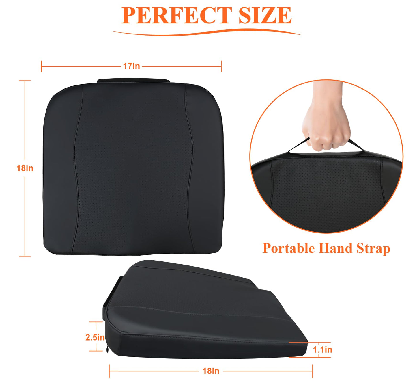 Kingphenix Memory Foam Car Seat Cushion – Increases seat height, relieves back pain – Ideal for car, truck, and office chair (Classic black full leather)
