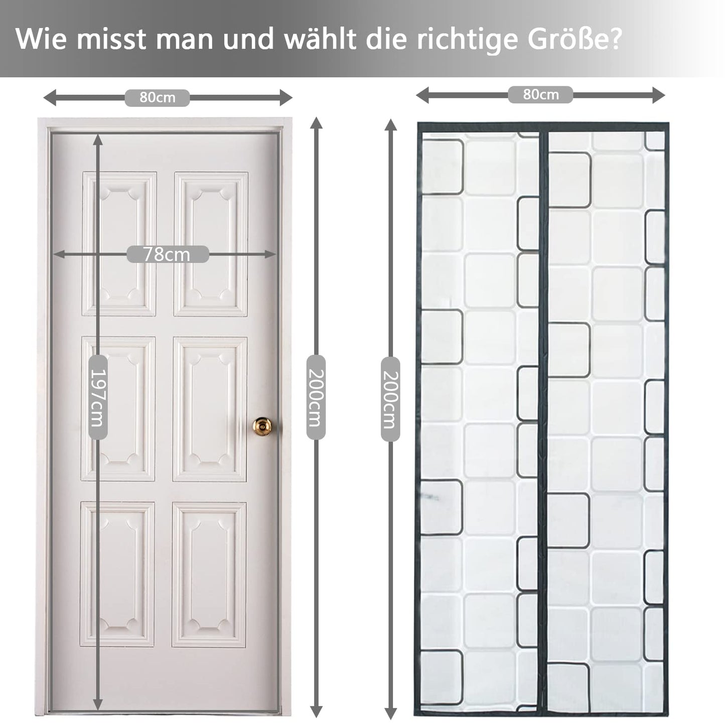 Thermal curtain 90x200cm, magnetic thermal curtain for doors, cold protection and heat retention in winter, ideal for use with air conditioning in summer, easy adhesive installation without drilling.