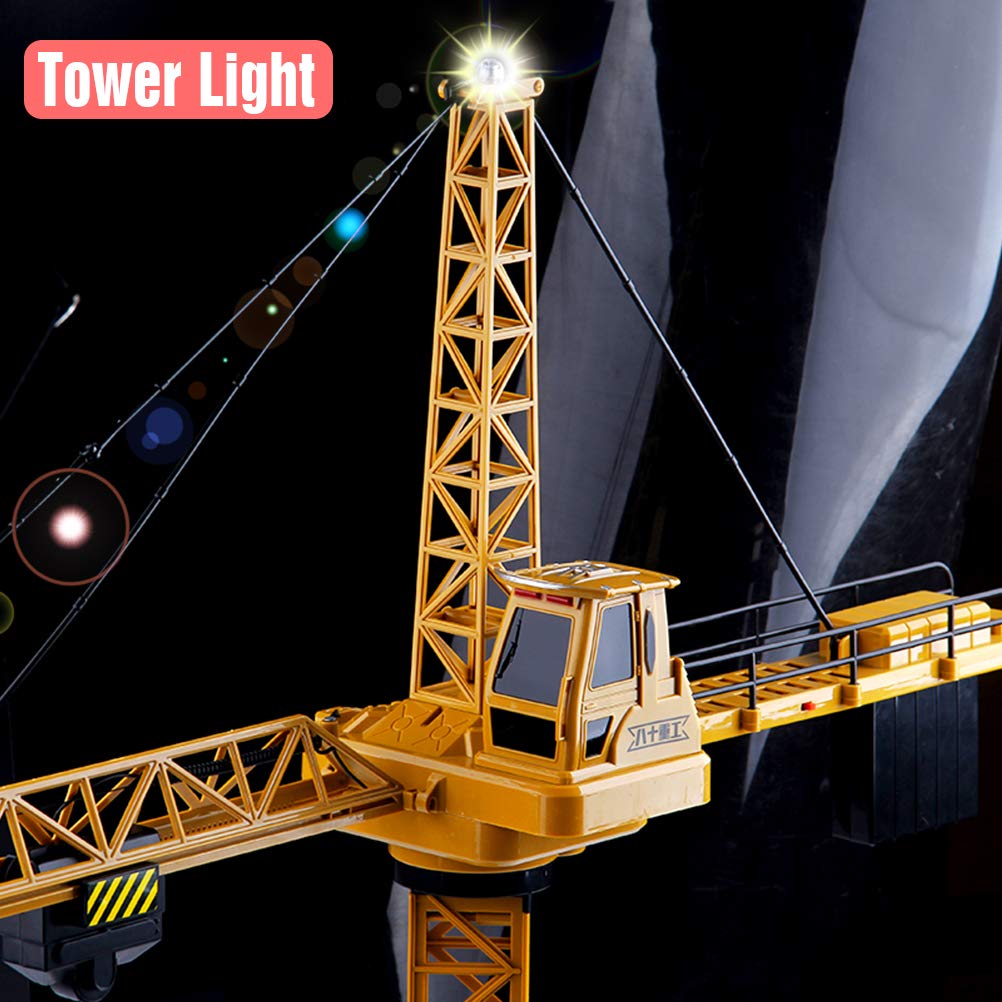 Mini Tudou 128 cm high 2.4 GHz remote-controlled tower crane, 6 channels radio control construction RC crane toy. 680 degree rotation, lift model with tower light and sounds for kids boys.