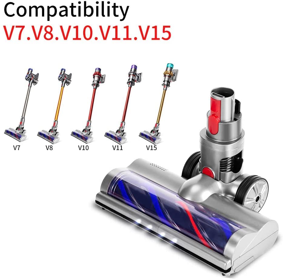 Brush compatible with Dyson V7, V8, V10, V11, V15 vacuum cleaners. Electric brush with direct drive and 4 front lights for hard floors and low-pile carpets.
