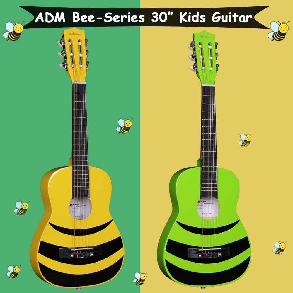 ADM 1/4 Children's Guitar Junior Classical Guitar for Beginners with Tuner, Bag, Strap, Extra Strings, and Picks, Green Honeybee